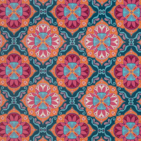 Dekodruck Boho Velvet Samt Blumen rund Petrol by Bienvenido von Swafing